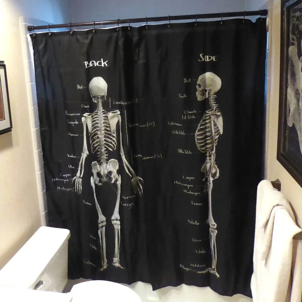 NEW GOTHIC HALLOWEEN SKELETON MEDICAL ANATOMY ILLUSTRATION SHOWER CURTAIN ODDITY